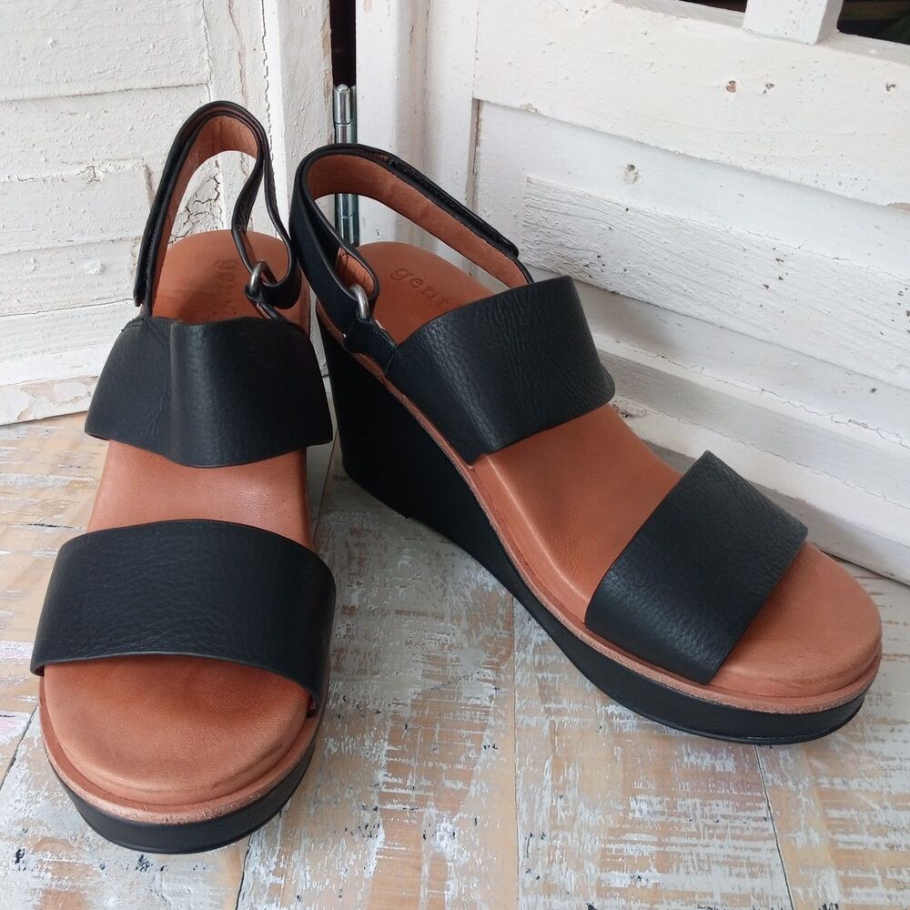 Gentle Souls Hope Slingback Wedge Women's Size 6m Black Leather Upper & Insole